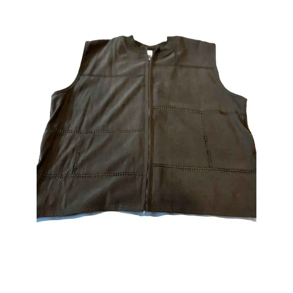 Koret Faux Suede & Knit Sweater‎ Vest Olive Green Women’s Sz 10 Y2k grunge lagen - Picture 5 of 8